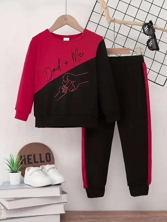KEESOR Boys Colourblocked Round Neck Sweatshirt With Joggers