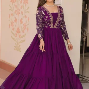Sangria Embroidered Sequinned Fit & Flare Maxi Ethnic Dresses