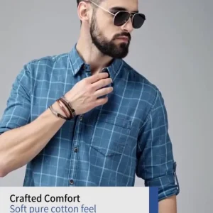 Roadster Men Blue Pure Cotton Checked Casual Shirt
