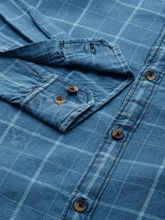 Roadster Men Blue Pure Cotton Checked Casual Shirt - Image 3