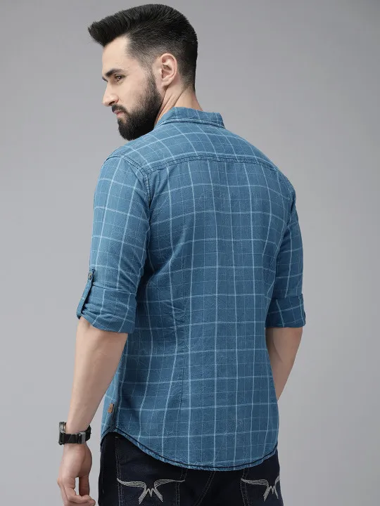 Roadster Men Blue Pure Cotton Checked Casual Shirt - Image 2